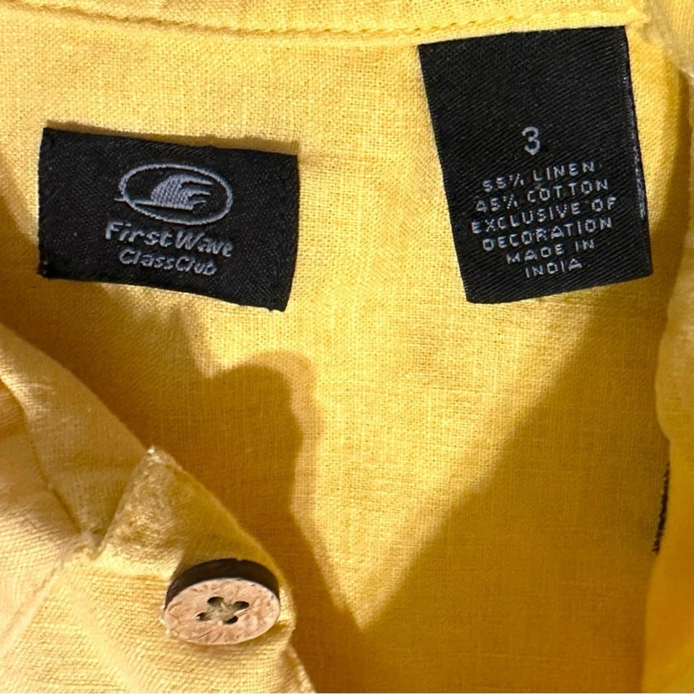 First Wave Boys Yellow Linen Blend Button Down Shirt Size 3 Embroidered - Picture 3 of 5